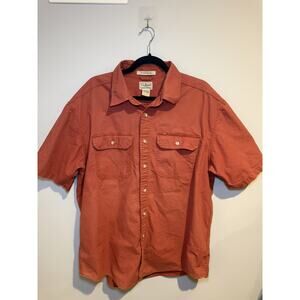 LL Bean Shirt Sunwashed Canvas Traditional Fit Men’s Large Orange Short Sleeve